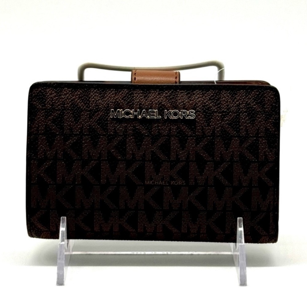 Michael Kors Medium Jet Set Travel Zip Chain Bifold Wallet - Brown Signature